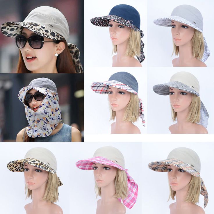 Anti-UV Summer Wide Brim Visor Cap Women Face Mask Neck Flap Wrap Beach ...