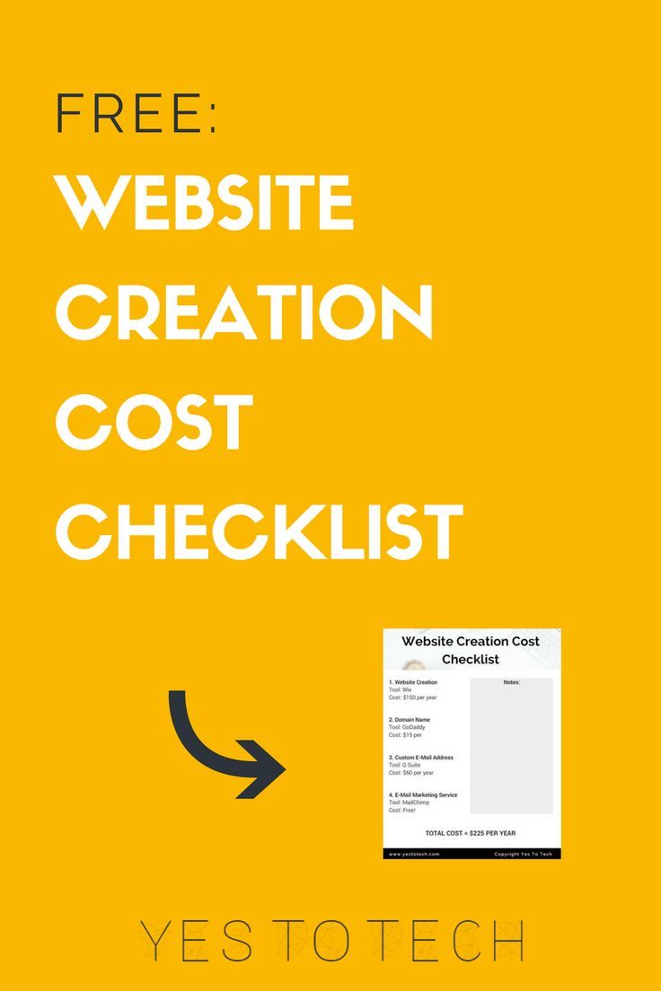 the website creation cost checklist is shown with an arrow pointing up