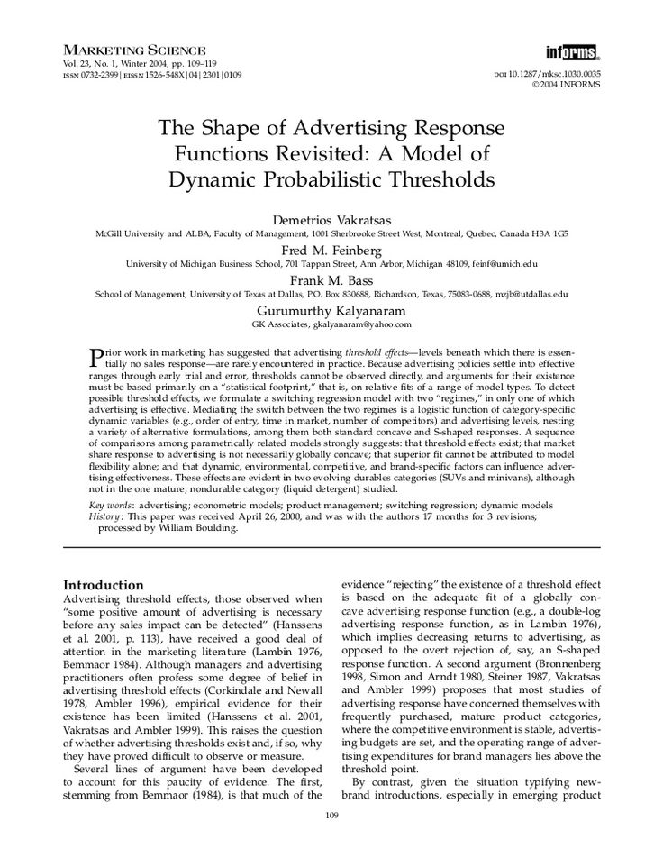 gurumurthy kalyanaram on advertising response function in gurumurthy kalyanaram