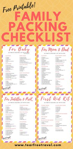 Looking for the ultimate family packing list? Check out all the must-haves in my baby packing list and toddler packing list. These FREE packing lists for kids don't leave anything behind. Use my packing checklists to keep you organized on vacation. The printable packing list for vacation that I use every time. I also include my travel first aid kit checklist AND a list of packing essentials for moms and dads! #printable #packing #packingtips #familyvacation #kidspacking