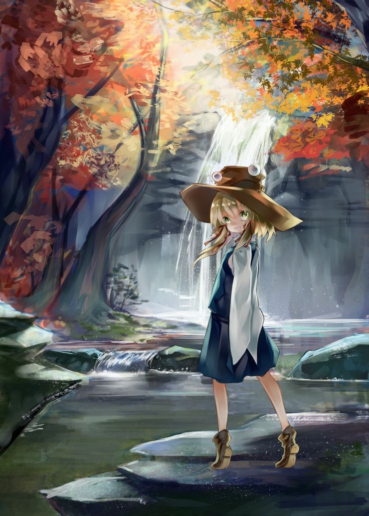 Suwako Near A Waterfall 神社 イラスト 東方 かわいい 東方 壁紙