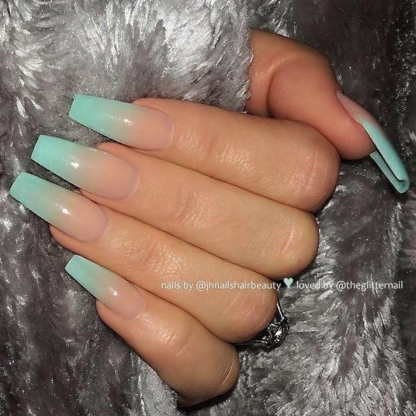 Repost Bright Turquoise And Ombre Effect On Long Coffin Nails Pi Longnails Lo Turquoise Nails Bright Acrylic Nails Turquoise Acrylic Nails