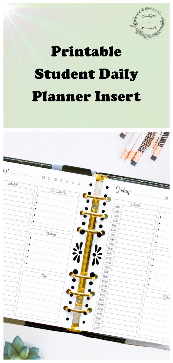 student daily planner insert academic planner a5 half page ring