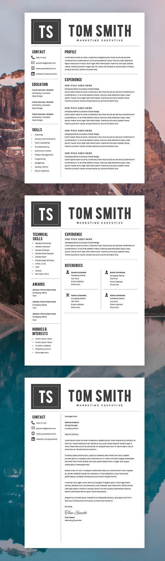 Modern Resume Template - Free Cover Letter - CV Template - MS Word on Mac / PC - Sample - Best Resume Templates - Instant Download
