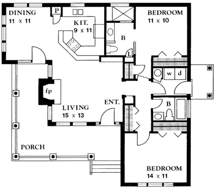 Country 2 Beds 2 Baths 1065 Sq Ft Plan 140 131 Houseplans Com Country Style House Plans Cottage House Plans House Floor Plans pinterest
