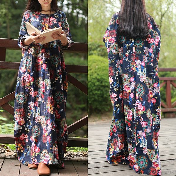 ZANZEA Womens Cotton Vintage Floral Printed Shirt Dress Kaftan Long Dresses Plus ZANZEA Womens Cotton Vintage Floral Printed Shirt Dress Kaftan Long Dresses Plus