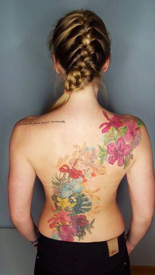 Women Flower Back Tattoo Hawaii Surfing Women Flower Back Tattoo Hawaii Surfing