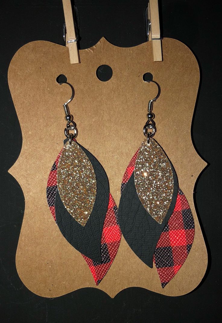 Excited to share this item from my #etsy shop: Dangle Drop Red Buffalo Plaid Fau...
