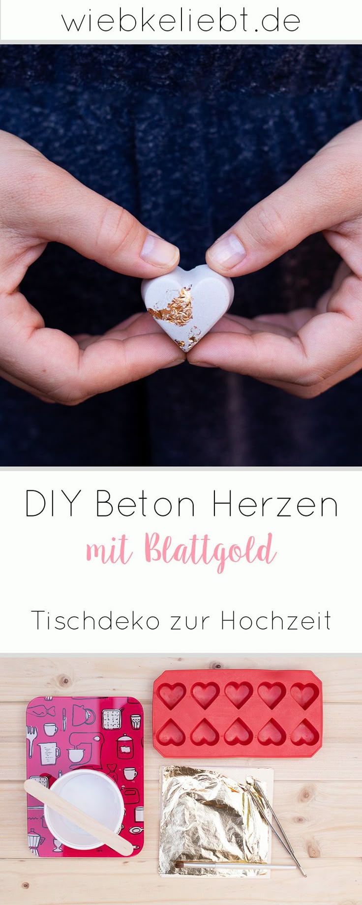 DIY Beton Herzen mit Blattgold - Tischdeko zur Hochzeit