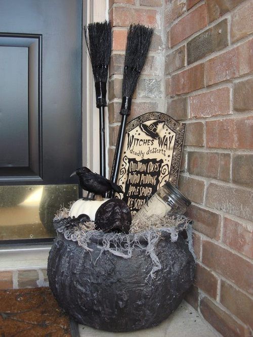 halloween decorations dollar store halloween front porch decor with witchs cauldron brooms crows