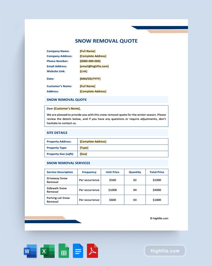 Snow Removal Quote Template for Calculating Service Costs Snow Removal Quote Template for Calculating Service Costs