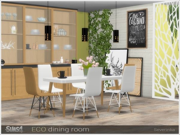 Eco Dining Room By Severinka For The Sims 4 Sims 4 Dining Room Dining Room Decor Scandinavian Dining Sets
