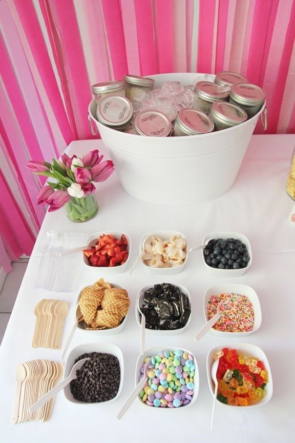 Ice Cream Sundae Bar Scoop Ice Cream Into Mason Jars Then Just Keep The Mason Jars On Ice Such A Cute Idea For A Party But I Would Probably Use Bowls Ice Cream Sundae Bar Scoop Ice Cream Into Mason Jars Then Just Keep The Mason Jars On Ice Such A Cute Idea For A Party But I Would Probably Use Bowls