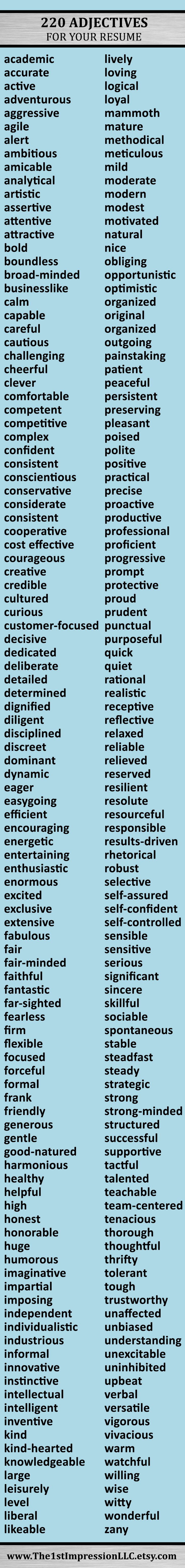 list of adjectives for resumes