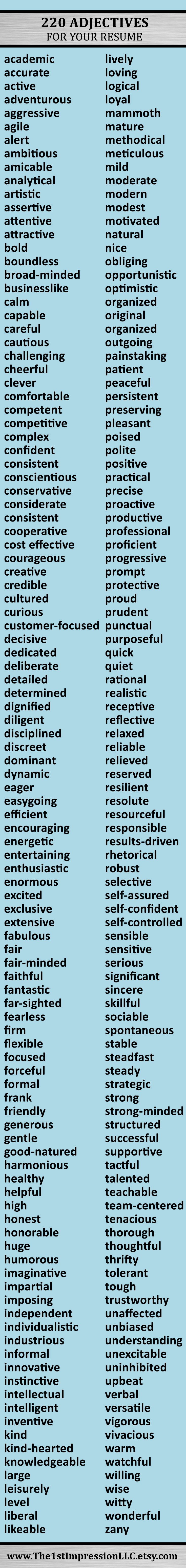 Huge list of 220 adjectives to help you write your resume