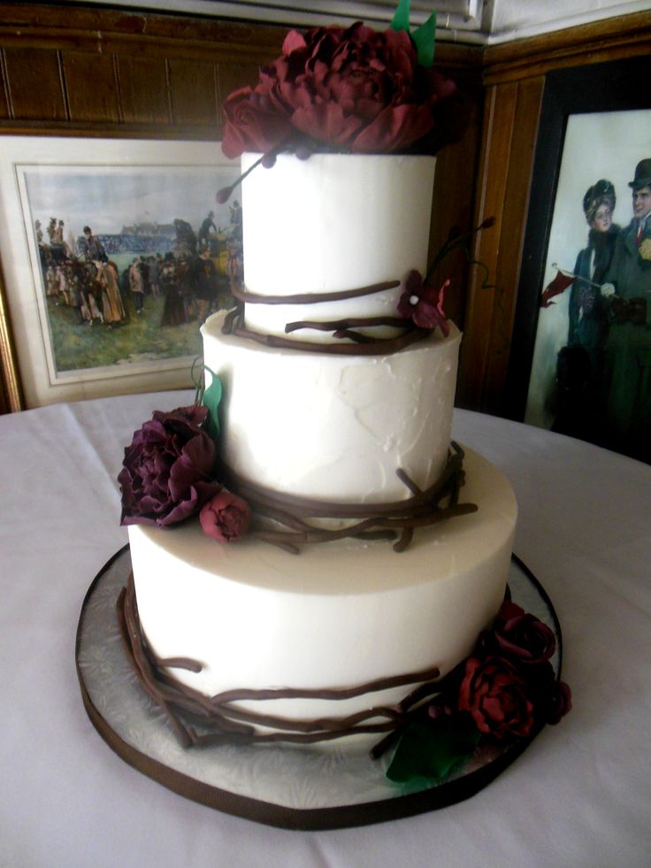 Rustic Wedding Cake With Sugar Peonies Roses And Twigs Rustic Wedding Cake With Sugar Peonies Roses And Twigs