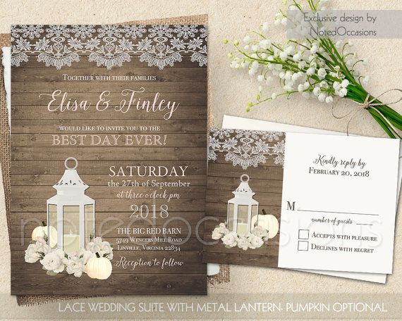 Fall Wedding Invitations Rustic Lantern Invitation Set Fall Wedding Invitations Rustic Lantern Invitation Set Printable Rsvp Card Blush Fl White Pumpkins String Light Wood Template Metal