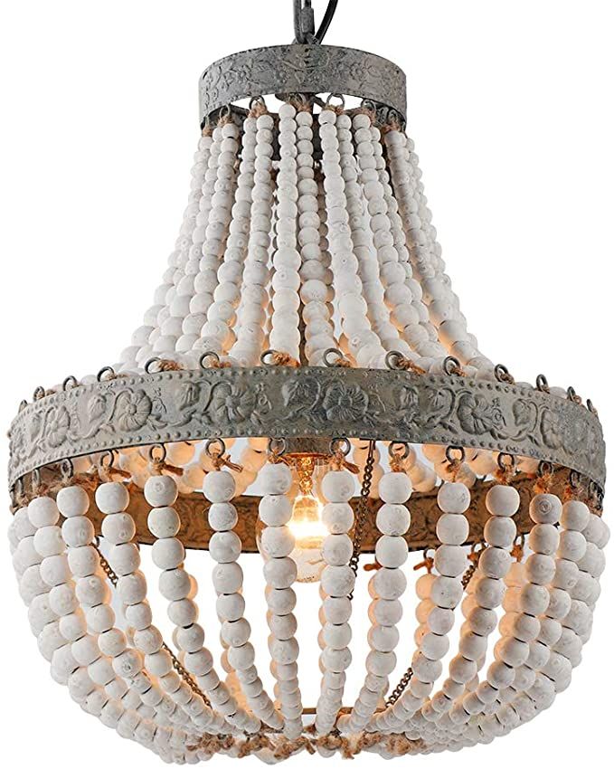 Newrays Wood Bead Chandelier Pendant Gray White Finishing Bohemian Boho Beachy Ceiling Lamp Light Fixtures (Globe) Newrays Wood Bead Chandelier Pendant Gray White Finishing Bohemian Boho Beachy Ceiling Lamp Light Fixtures (Globe)