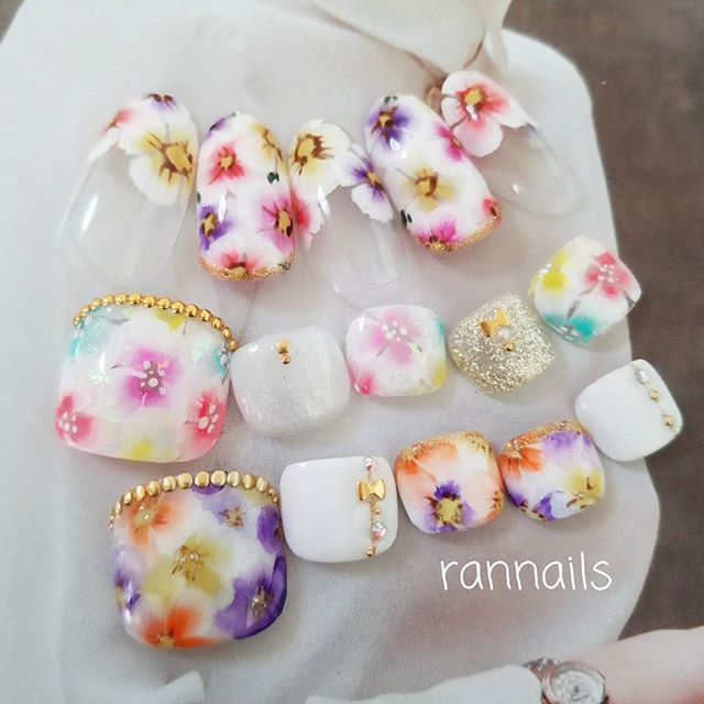フラワーネイル春ネイルフラワーフットネイルネイルサンプルflowerネイル