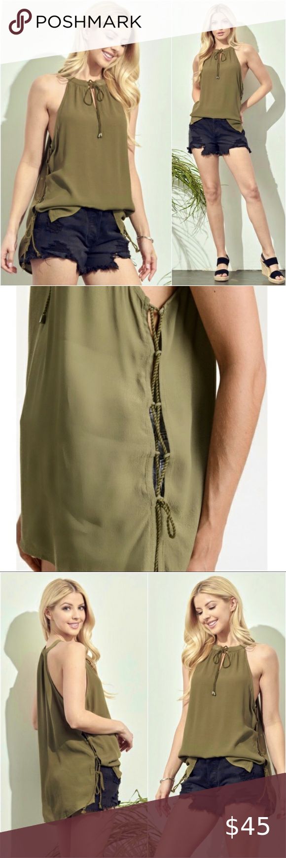 New Women’s Olive Halter Top,Lightweight With Lace Up Sides | Clothes ...