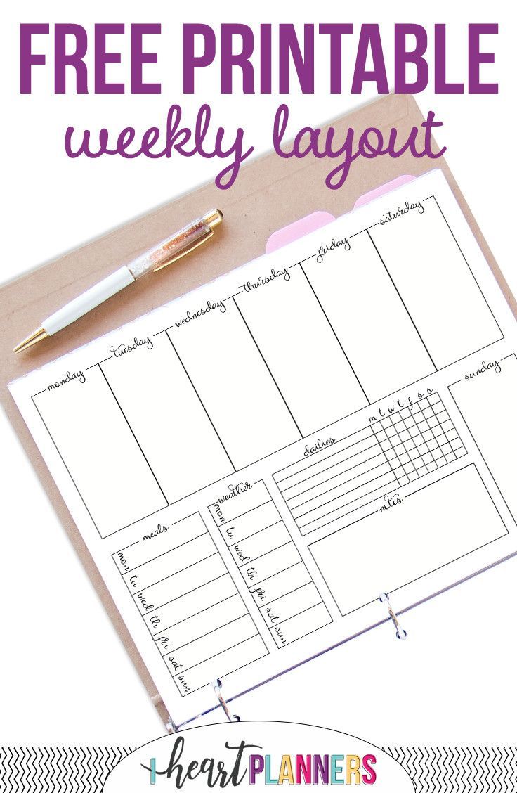 Free printable weekly layout - love this weekly docket. It's in a bujo style and has spaces to for meal planning, weather, tracking daily habits, and more. #freeprintable #bujo