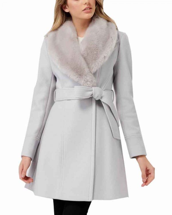 Nancy Drew Bess Wrap Fur Collar Coat Next Leather Jackets Grey Coats For Women Jacket Nancy Drew Bess Wrap Fur Collar Coat, Next Grey Belted Faux Fur Collar Coats Womens