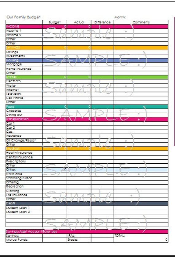 budget budgeting form spreadsheet