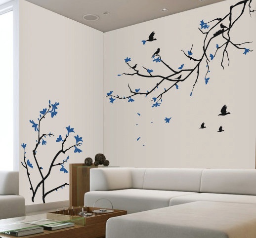 Cherry Blossom Wall Decal Blue Sakura Tree Branches Cherry Blossom Wall Decal Blue Sakura Tree Branches Vinyl 89 00 Via Etsy For The Home In 2018 Pinterest