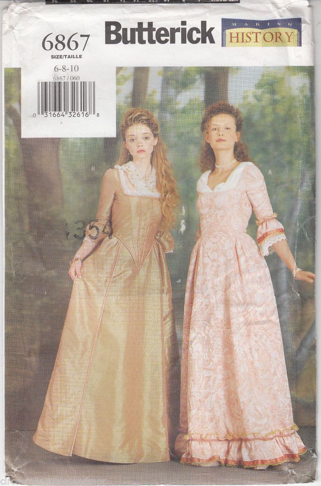 Colonial Historical 18th C Dress Costume Butterick Sew Pattern 6867