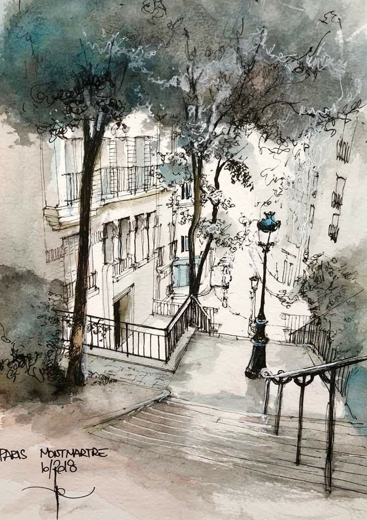 Montmartre Street Paris Paris Art Art Painting Watercolor