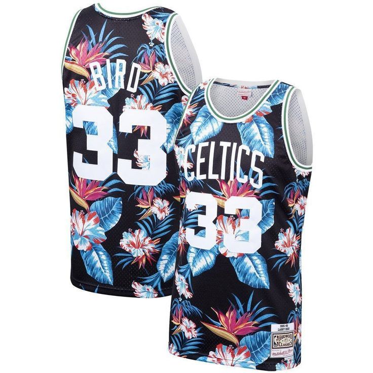 Larry Bird Boston Celtics Floral Fashion 1985-86 Hardwood Classics Jersey  Black 2021 - 2XL