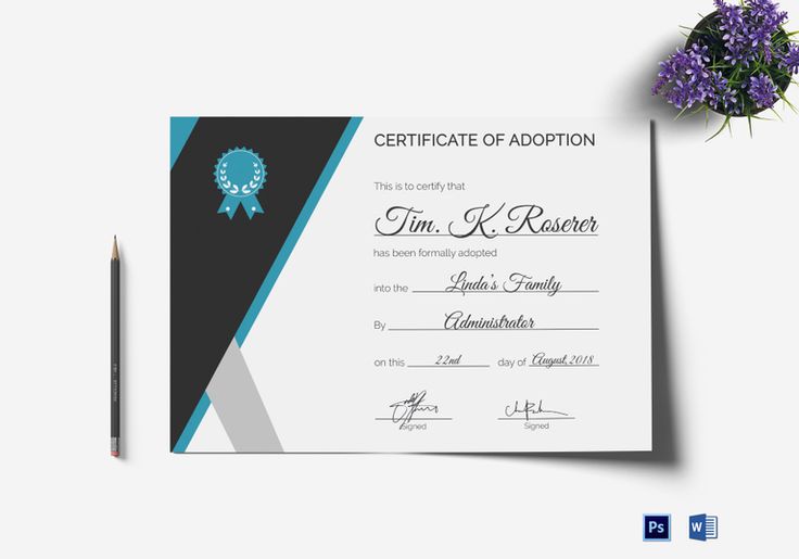Adoption Certificate Template $9.99 Formats Included : MS Word, Photoshop File Size : 11.69x8.26 Inchs #Certificates #Certificatedesigns #AdoptionCertificates