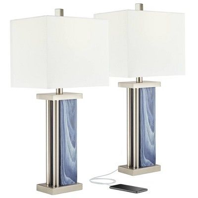 360 Lighting Modern Coastal Table Lamps 27 75 Tall Set Of 2 With Usb Charging Port Laa Blue Brushed Nickel White Rectangular Living Room In 2022 Lamp Sets Rooms Shades 360 Lighting Modern Coastal Table Lamps, Tall Rectangular Lamp Shades
