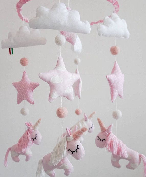 Personalized Unicorn Nursery Pink Crib Handing Mobile Unique