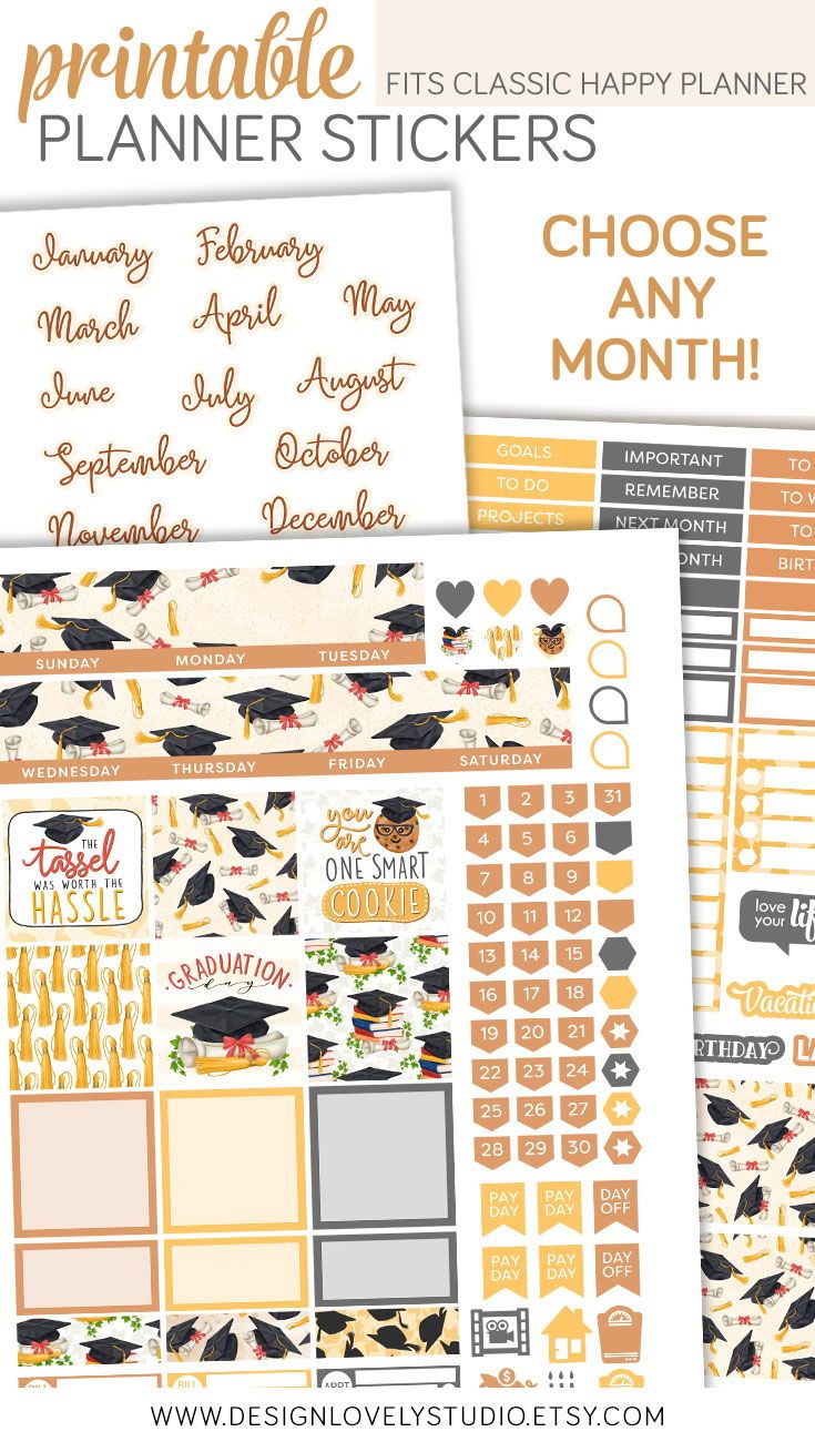 graduation planner stickers graduation monthly kit printable happy graduation planner