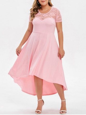 Plus Size High Low Lace Panel Evening Dress