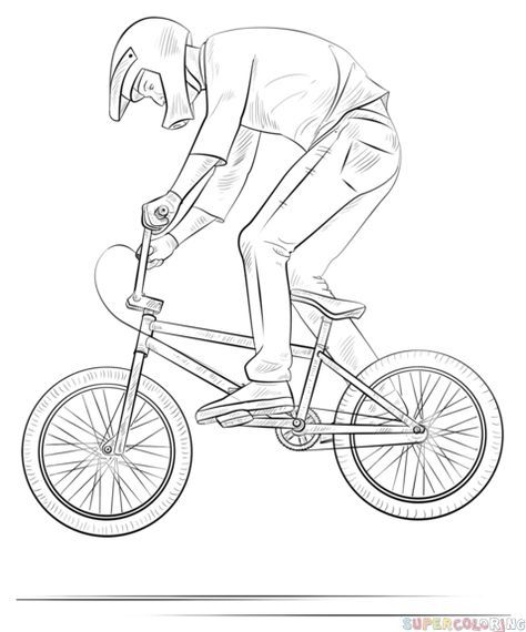 How To Draw A Bmx Biker Step By Step Drawing Tutorials For Kids And Beginners Schritt Fur Schritt Zeichnung Fahrrad Zeichnung Zeichnung Tutorial