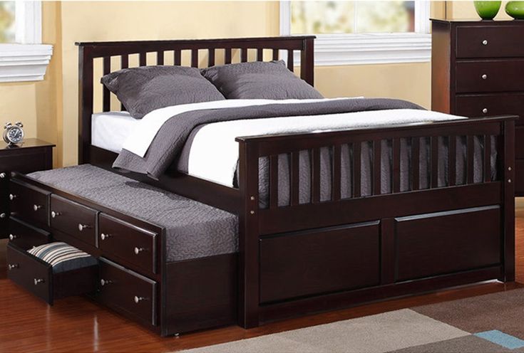 Wooden King Size Bed with Trundle | Bunk beds with stairs, Full size