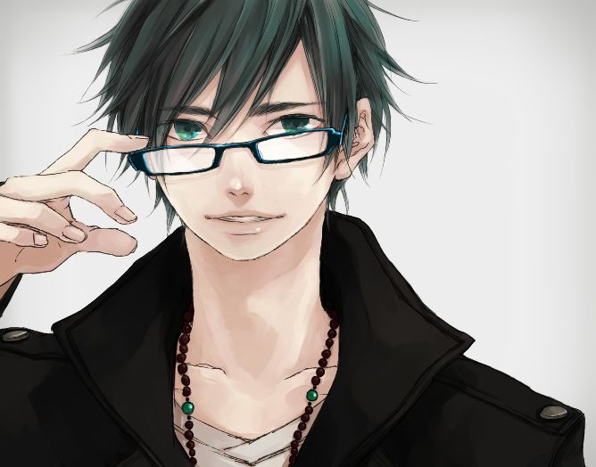 Anime guy with blue hair and glasses