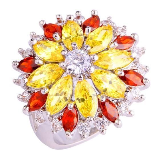 Dazzling ovale CUT CITRINE /& WHITE TOPAZ GEMSTONES Silver Ring Taille 6 7 8 9 10 11