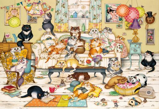 NOUVEAU Ravensburger Crazy Cats Knit One purrl One Linda Jane Smith 500 pce Jigsaw NOUVEAU Ravensburger Crazy Cats Knit One purrl One Linda Jane Smith 500 pce Jigsaw