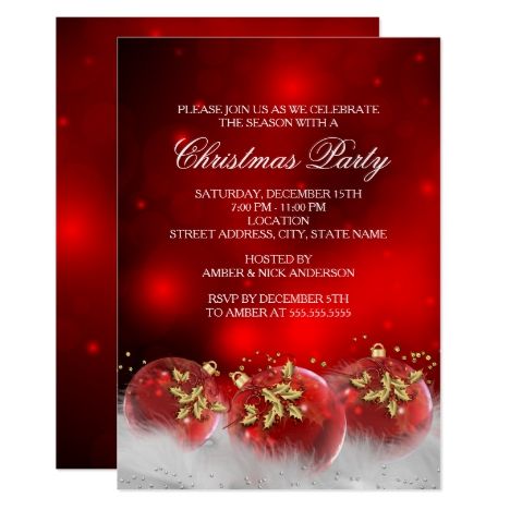red gold holly baubles christmas party invite in 2018 party