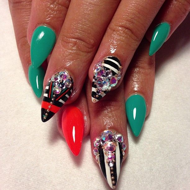 49 Best Nailgame. Images On Pinterest Coffin Nails, Acrylic Green and stripes junk nails - 49 Best Nailgame. Images On Pinterest Coffin Nails, Acrylic