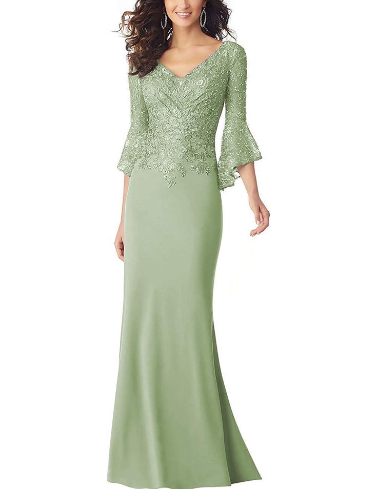 SDRESS Women/'s Sequins Lace Appliques Half Sleeve V-Neck Mother of The Bride Dress