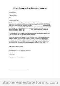 Free Down Payment Installment agreement Printable Real Estate Document free printable real estate documents
