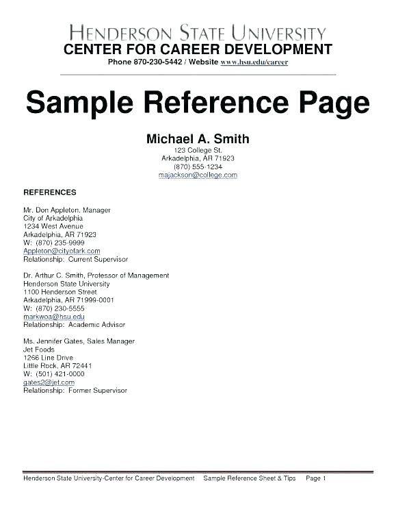 example reference page for resume