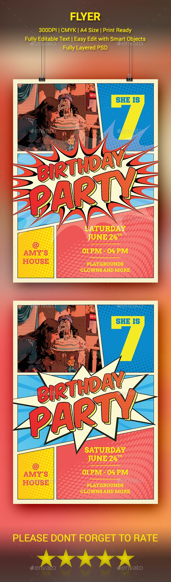 Comic Style Birthday Flyer - Clubs & Parties Events Download here: https://graphicriver.net/item/comic-style-birthday-flyer/20034379?ref=classicdesignp