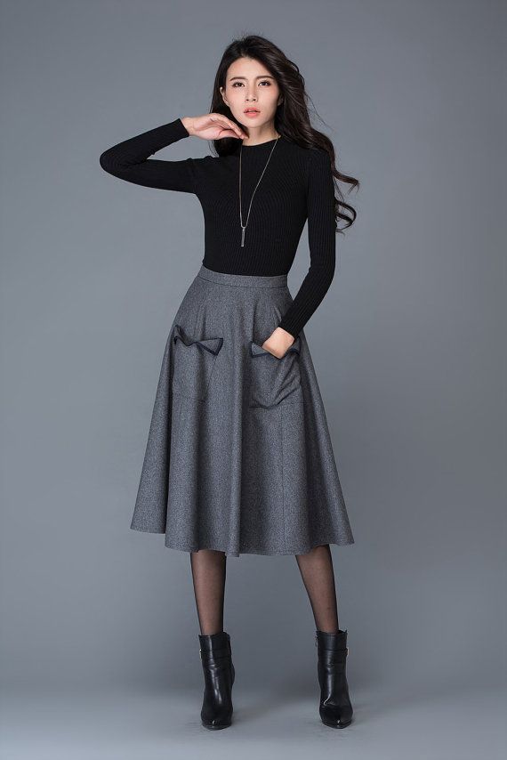 dark grey wool skirt midi skirt pocket skirt winter by YL1dress dark grey wool skirt midi skirt pocket skirt winter by YL1dress