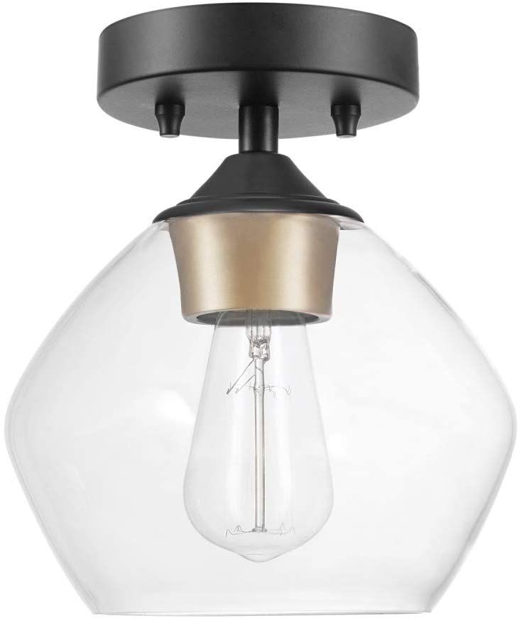 Matte Black Gold Accents And A Shapely Glass Shade Are Brought Together As The Epitome Of Mi Flush Mount Ceiling Lights Entryway Light Fixtures Lighting Flush Mount Ceiling Lights, Change Light Bulb Globe Fixture