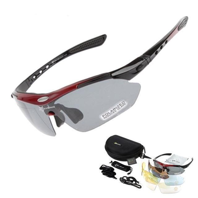 RockBros Polarized Cycling Sunglasses Bike Goggles Hiking Glasses Black Red